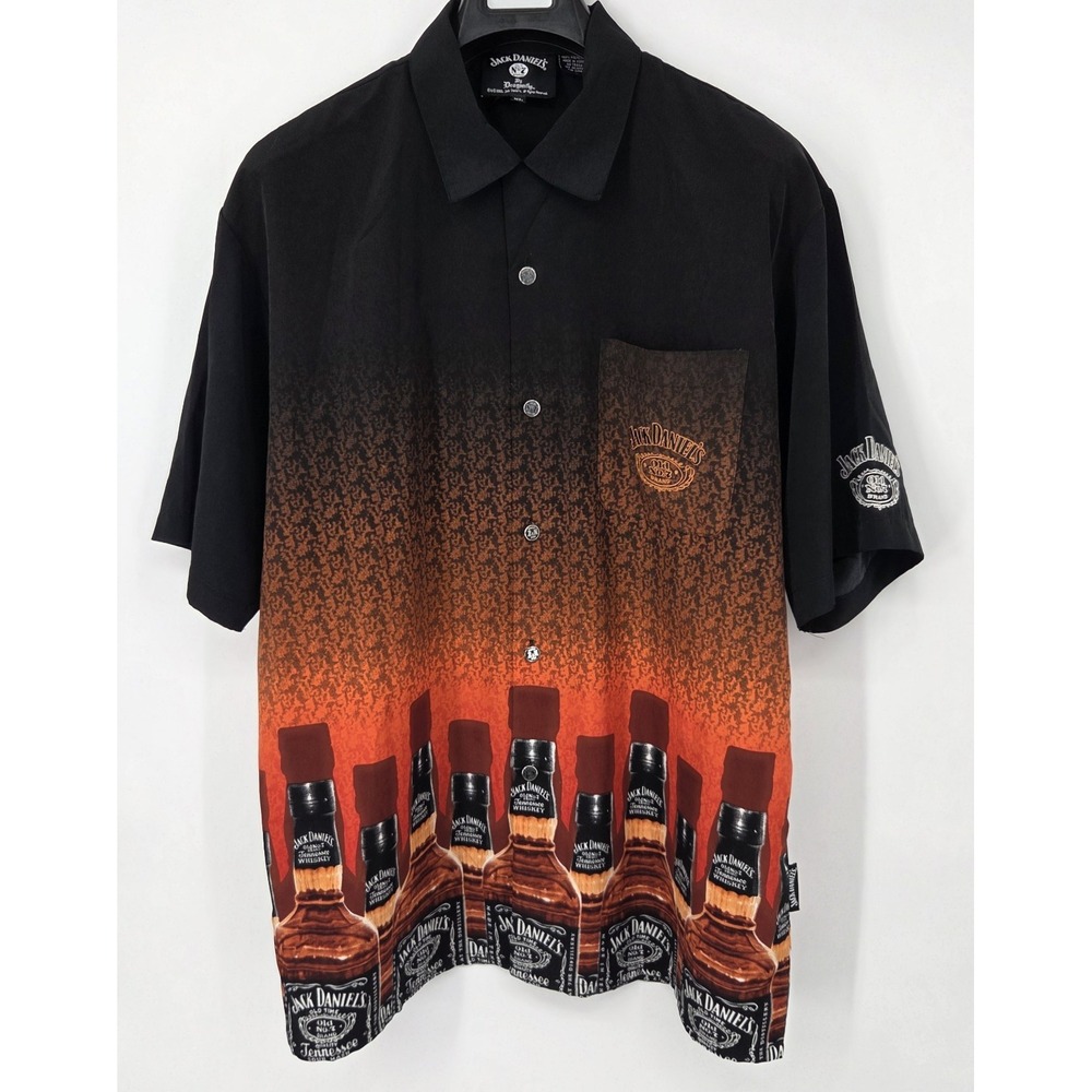 Jack‎ Daniels Dragonfly Shirt Mens XL Whiskey Bottle AOP Button Up Shirt Y2K
